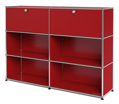 Meuble haut Highboard L USM Haller, personnalisable, Rouge rubis USM, Avec 2 portes abattantes, Ouvert, Ouvert