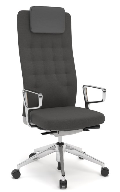 ID Trim L, Mécanisme Flowmotion sans réglage de la profondeur d'assise, Avec supports d'accotoirs en aluminium poli, Soft grey, Tissu Plano gris foncé, Durs pour tapis