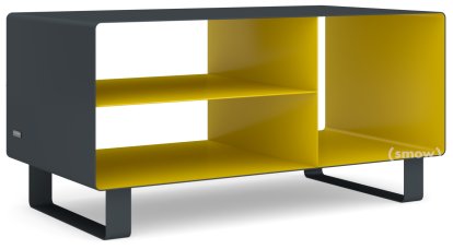 Meuble bas HI-FI R 104, Gris anthracite (RAL 7016) - Jaune signalisation (RAL 1023), Piétement luge laqué de la même couleur que l'extérieur