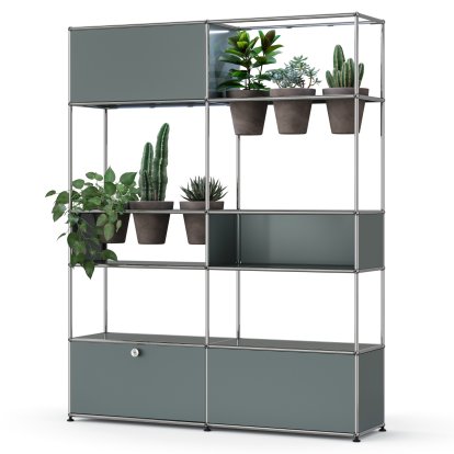 Étagère de séparation USM Haller E plantes, Gris moyen RAL 7005, Basalte, Éclairage LED blanc froid