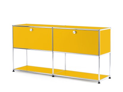 Meuble mixte sideboard L USM Haller avec deux portes abattantes et partie inférieure ouverte, Jaune or RAL 1004