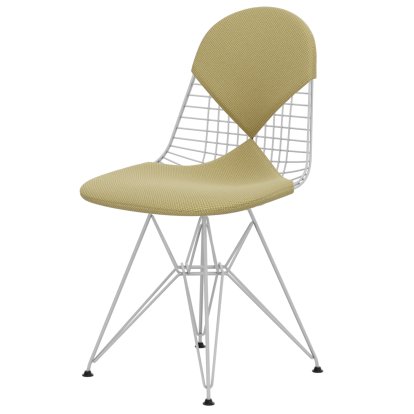 Chaise Wire Chair DKR, Revêtement thermolaqué blanc, Coussin pour assise et dossier (Bikini), Apollo doré / blanc