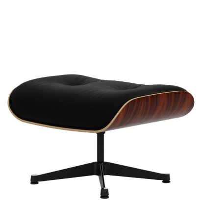 Eames Lounge Chair Ottoman, Palissandre Santos, Cuir Premium F nero, Aluminium poli, côtés noirs