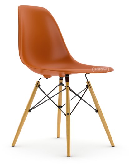Eames Plastic Side Chair DSW, Orange rouille, Sans rembourrage, Sans rembourrage, Version standard - 43 cm, Érable nuance de jaune