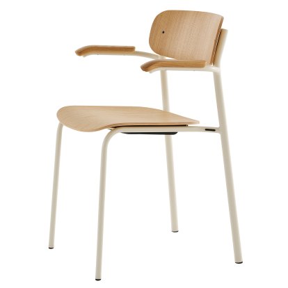 S 243 F Fauteuil, Blanc perle (RAL 1013), Chêne verni transparent