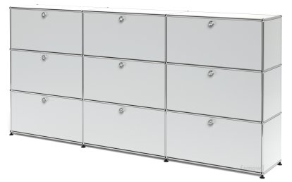 Meuble haut Highboard XL USM Haller, personnalisable, Argent mat USM, Avec 3 portes abattantes, Avec 3 portes abattantes, Avec 3 portes abattantes
