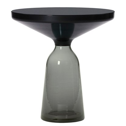 Table d'appoint Bell, Acier bruni noir, laqué clair, Gris quartz