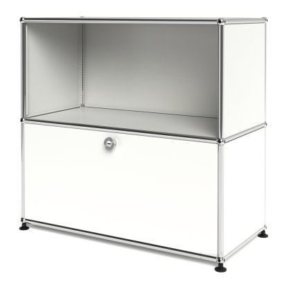 Meuble mixte Sideboard M USM Haller, personnalisable, Blanc pur RAL 9010, Ouvert, Avec  porte abattante