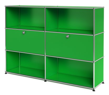 Meuble haut Highboard L USM Haller, personnalisable, Vert USM, Ouvert, Avec 2 portes abattantes, Ouvert