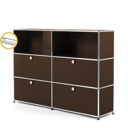 USM Haller E Highboard L avec éclairage du compartiment, Marron USM, Blanche froide