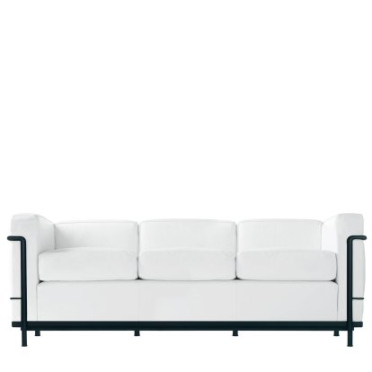 2 Fauteuil Grand Confort, petit modèle, trois places, Laqué noir mat, Cuir Scozia, Blanc