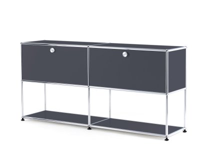 Meuble mixte sideboard L USM Haller avec deux portes abattantes et partie inférieure ouverte, Anthracite RAL 7016