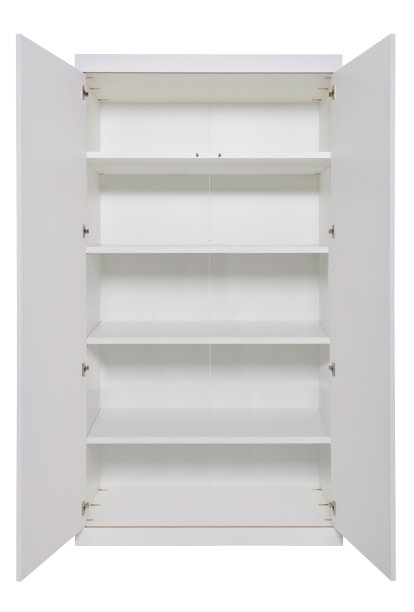 Armoire Flai , Large (216 x 118 x 61 cm), Mélaminé blanc avec bords bouleau, Configuration 2