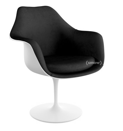 Fauteuil Tulipe Saarinen, Statique, Coque et coussin d'assise rembourré, Blanc, Black (Eva 138)