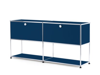 Meuble mixte sideboard L USM Haller avec deux portes abattantes et partie inférieure ouverte, Bleu acier RAL 5011