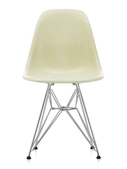 Eames Fiberglass Chair DSR, Eames parchment, Poli chromé