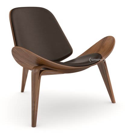 Chaise CH07 Shell, Noyer huilé, Cuir marron