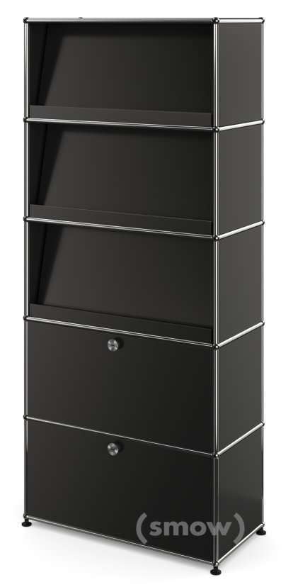 Étagère USM Haller avec 3 présentoirs inclinés, Noir graphite RAL 9011