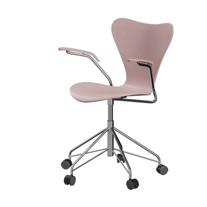 Série 7 Chaise de bureau pivotante 3117 / 3217 New Colours, Avec accotoirs, Frêne coloré, Rose pâle, Chromé