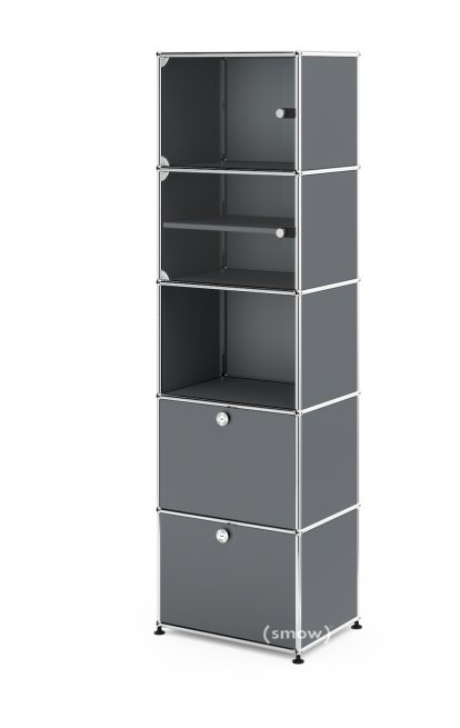 Vitrine USM Haller, H 179 x L 53 x P 38 cm, Gris moyen RAL 7005, Tous les compartiments avec serrures