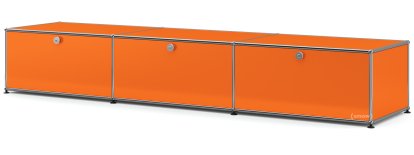 Meuble bas Lowboard XL USM Haller, personnalisable, Orange pur RAL 2004, Avec 3 portes abattantes, 50 cm