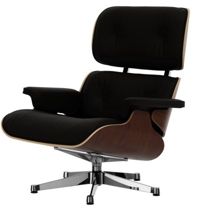 Eames Lounge Chair, Noyer foncé, Cuir Premium F chocolate, 89 cm, Aluminium poli