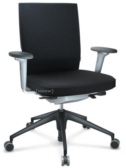 ID Soft, Mécanisme Flowmotion sans inclinaison avant et sans réglage de la profon, Avec accotoirs 3D, Piétement à 5 branches, plastique basic dark, Soft grey, Assise et dossier Plano, Nero, Souples pour sols durs
