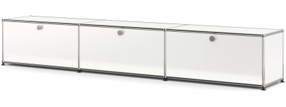 Meuble bas Lowboard XL USM Haller, personnalisable, Blanc pur RAL 9010, Avec 3 portes abattantes, 35 cm