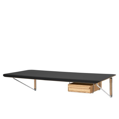 Bureau mural AB019, Stratifié noir, Avec tiroir chêne huilé, à droite