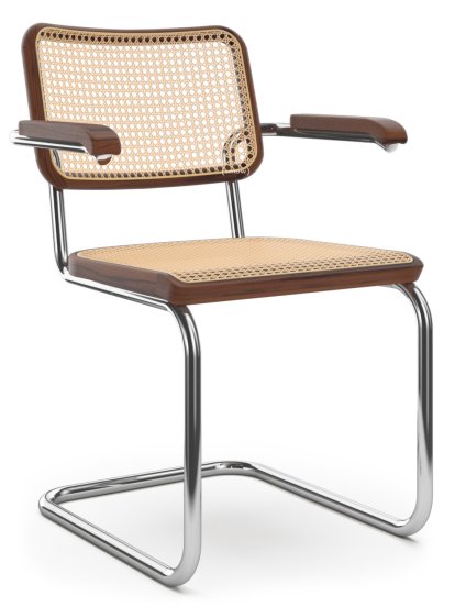 Chaise cantilever S 64 / S 64 N, Cannage (avec tissu de soutien sous l'assise), Hêtre teinté  marron foncé, Sans patins