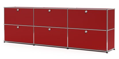 Meuble mixte Sideboard XL USM Haller, personnalisable, Rouge rubis USM, Avec 3 portes abattantes, Avec 3 portes abattantes