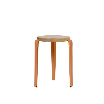 Tabouret Lou, bois massif, Chêne massif, Rouge tangerine